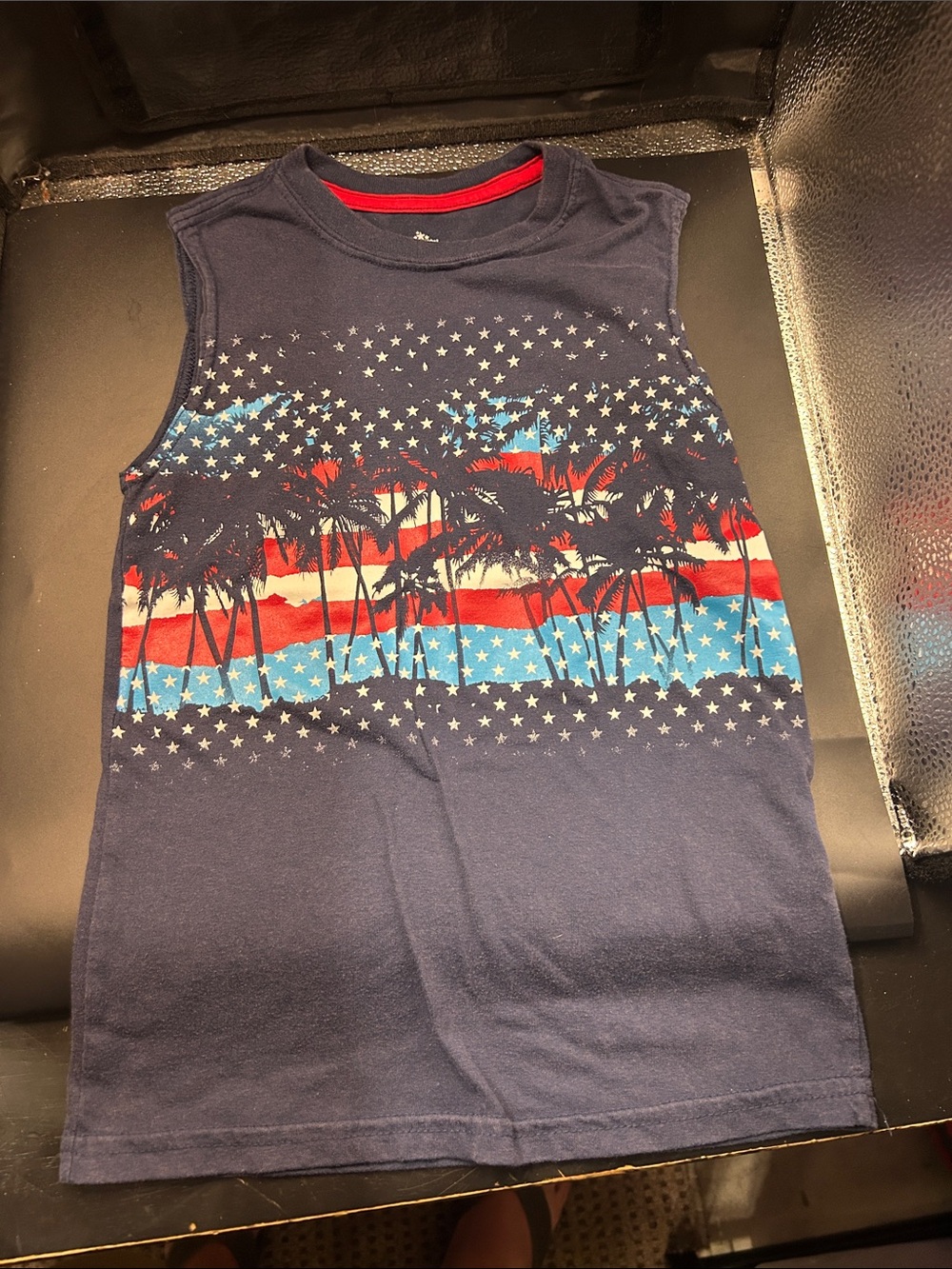 Boys Navy Palm Tree Flag Tank Top - Red, White & Blue